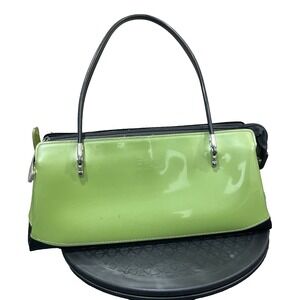 Beijo Lime Green Patent Leather Shoulder Bag Vtg 90s Retro Artsy Y2K Grunge 70s